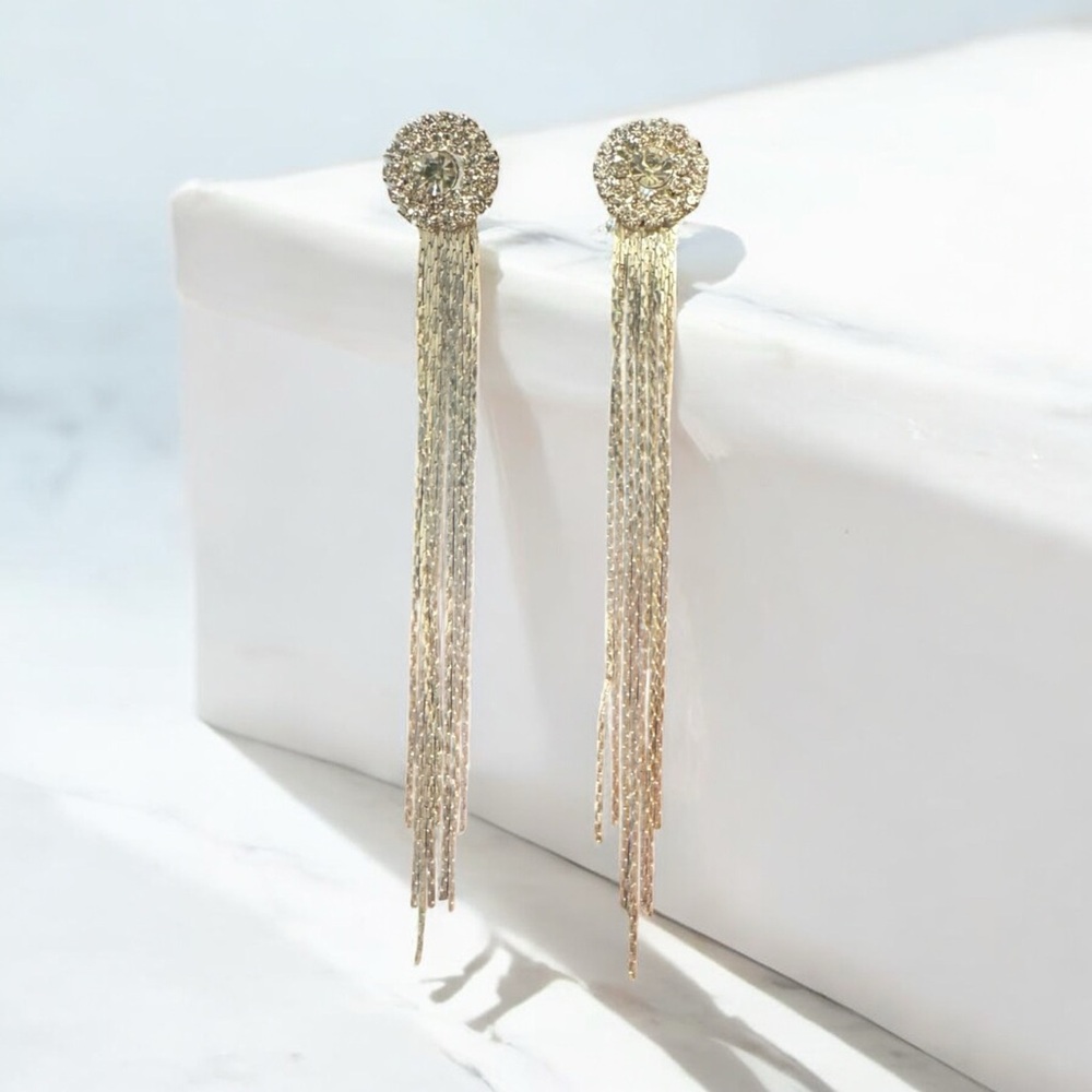 Elegant Long Silver Dangle Earrings Clip On